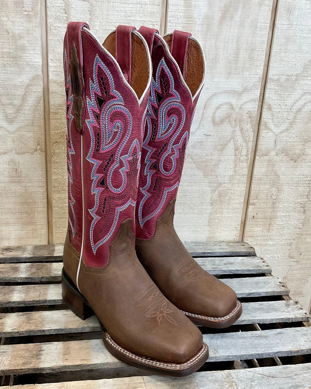 Dan Post Women's Malani Fuschia & Brown Square Toe Western Cowgirl Boots DP4898 3 Dan Post Women's Malani Fuschia & Brown Square Toe Western Cowgirl Boots DP4898