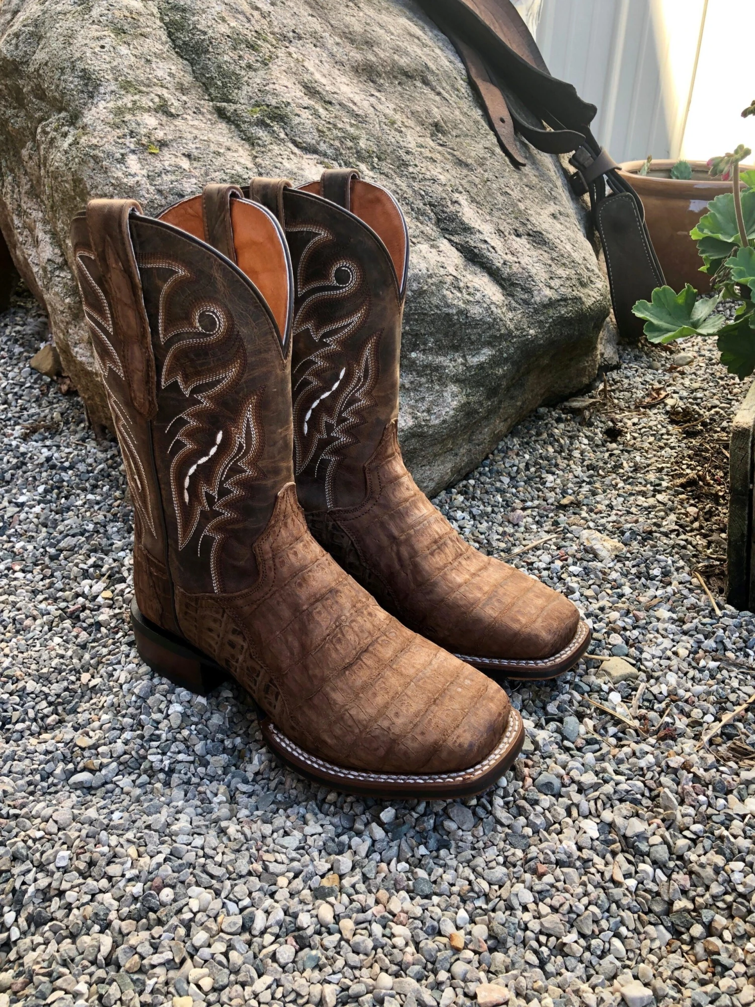 Dan Post Men's Mickey Tan Distressed Caiman Square Toe Western Boots DP4896 6 Dan Post Men's Mickey Tan Distressed Caiman Square Toe Western Boots DP4896 - Image 4