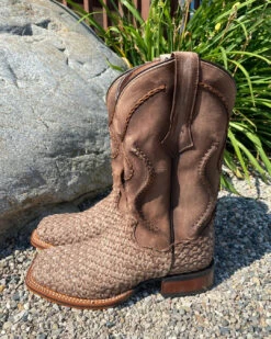 Dan Post Men's Stanley Tan Distressed Basketweave Leather Square Toe Western Boots DP4903