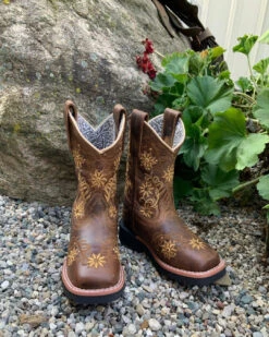 Dan Post Children's And Youth "Gardenia" Brown Floral Embroidered Boots DPC2942 DPC3942